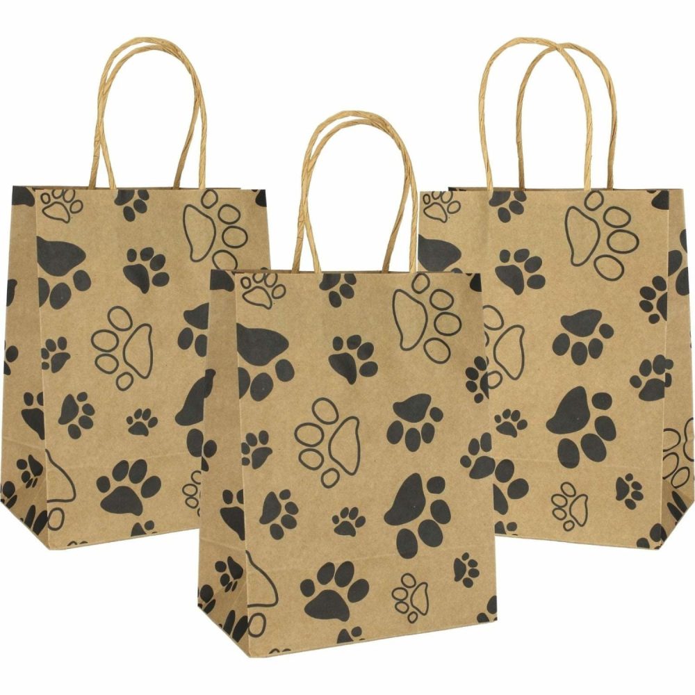 Gift Bags | Brown Kraft Paper Paw Print Gift Bags 20Cm (Pack Of 4) Gift Bags Gift Bags