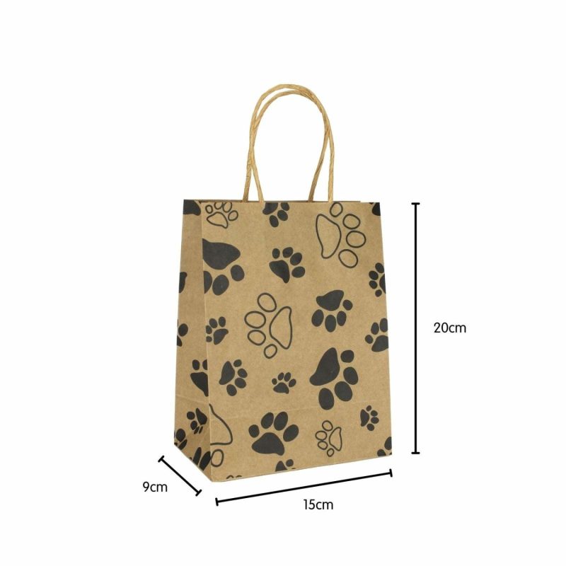 Gift Bags | Brown Kraft Paper Paw Print Gift Bags 20Cm (Pack Of 4) Gift Bags Gift Bags