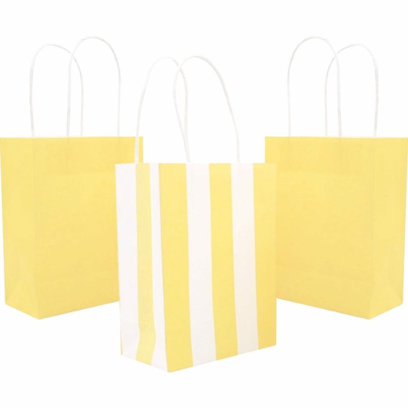 Gift Bags | Light Yellow Solid And Striped Paper Gift Bags 16Cm (Pack Of 4) Gift Bags Gift Bags