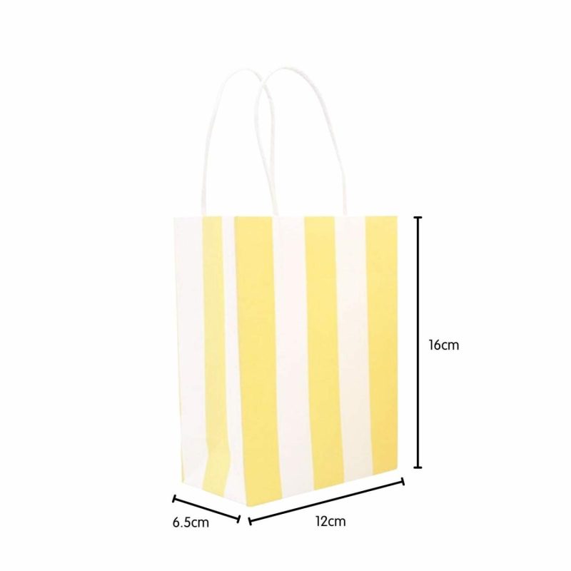 Gift Bags | Light Yellow Solid And Striped Paper Gift Bags 16Cm (Pack Of 4) Gift Bags Gift Bags