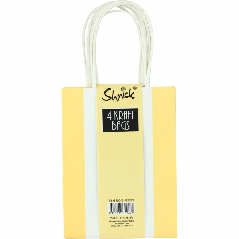 Gift Bags | Light Yellow Solid And Striped Paper Gift Bags 16Cm (Pack Of 4) Gift Bags Gift Bags