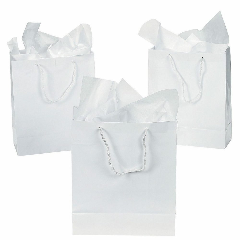 Gift Bags | Medium White Paper Gift Bags (Pack Of 12) Gift Bags Gift Bags