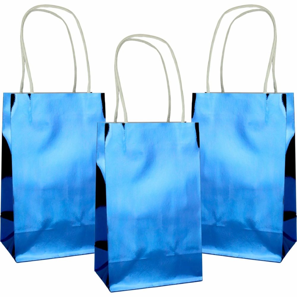 Gift Bags | Metallic Blue Paper Gift Bags 21.5Cm (Pack Of 5) Gift Bags Gift Bags