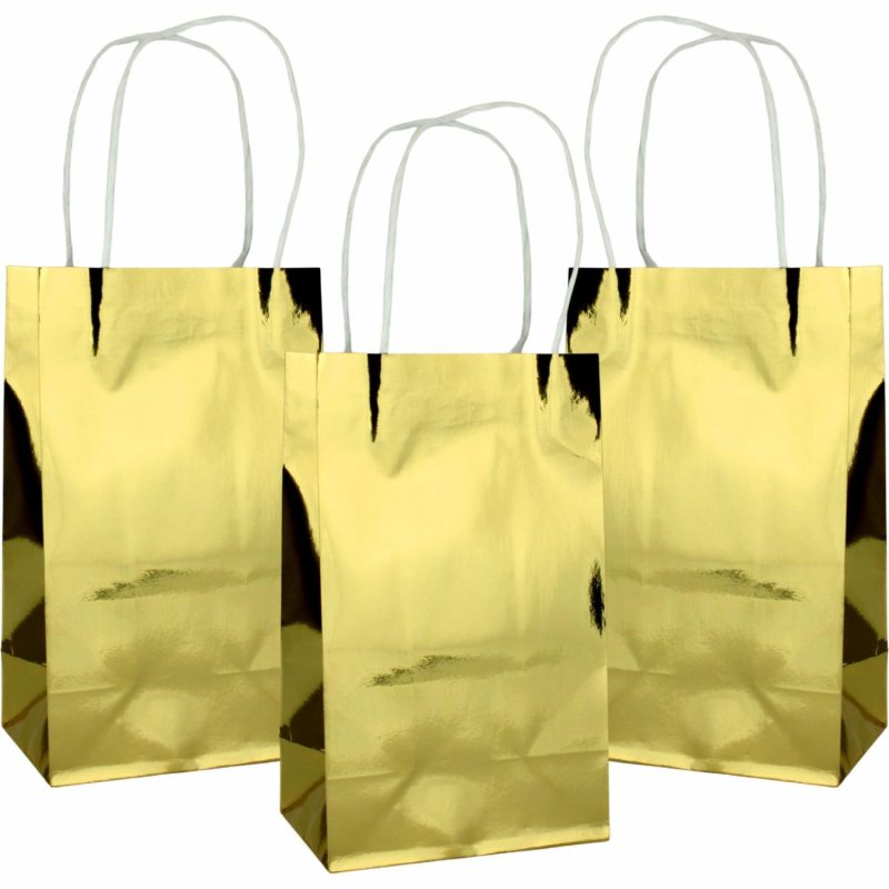 Gift Bags | Metallic Gold Paper Gift Bags 21.5Cm (Pack Of 5) Gift Bags Gift Bags