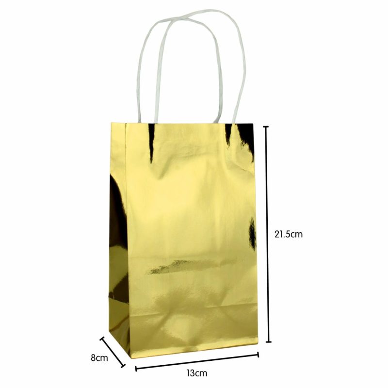 Gift Bags | Metallic Gold Paper Gift Bags 21.5Cm (Pack Of 5) Gift Bags Gift Bags