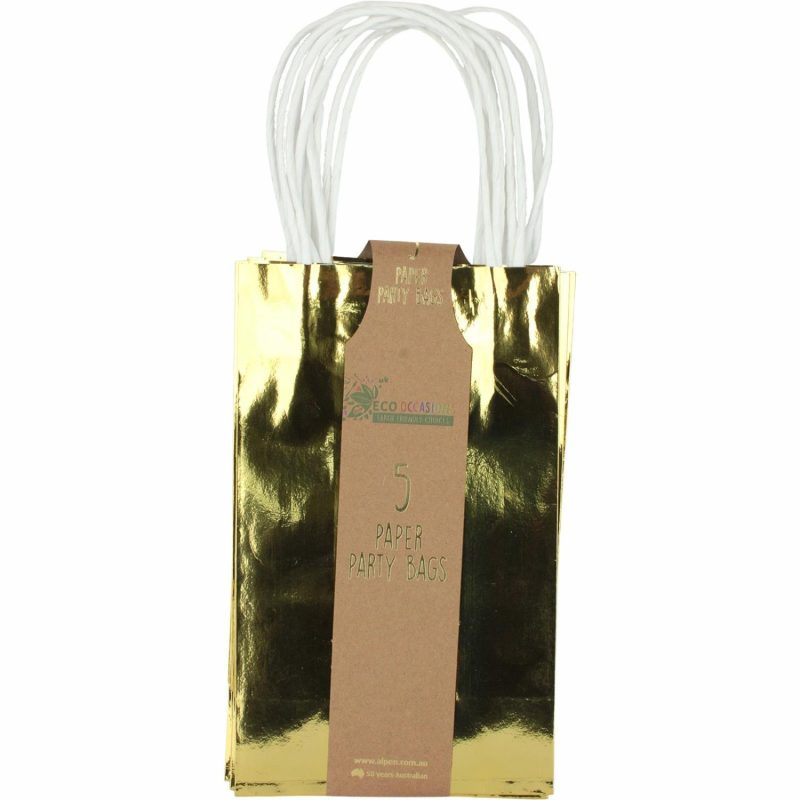 Gift Bags | Metallic Gold Paper Gift Bags 21.5Cm (Pack Of 5) Gift Bags Gift Bags