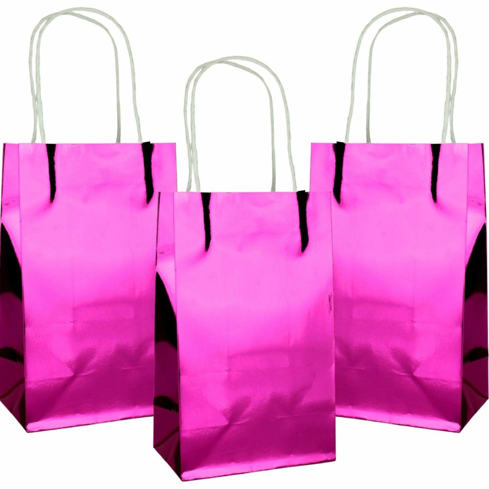 Gift Bags | Metallic Hot Pink Paper Gift Bags 21.5Cm (Pack Of 5) Gift Bags Gift Bags