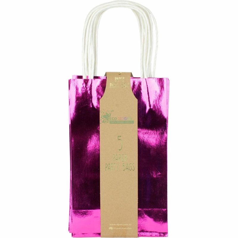 Gift Bags | Metallic Hot Pink Paper Gift Bags 21.5Cm (Pack Of 5) Gift Bags Gift Bags