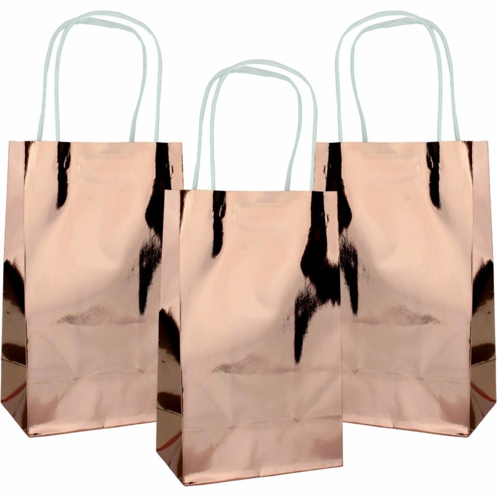 Gift Bags | Metallic Rose Gold Paper Gift Bags 21.5Cm (Pack Of 5) Gift Bags Gift Bags