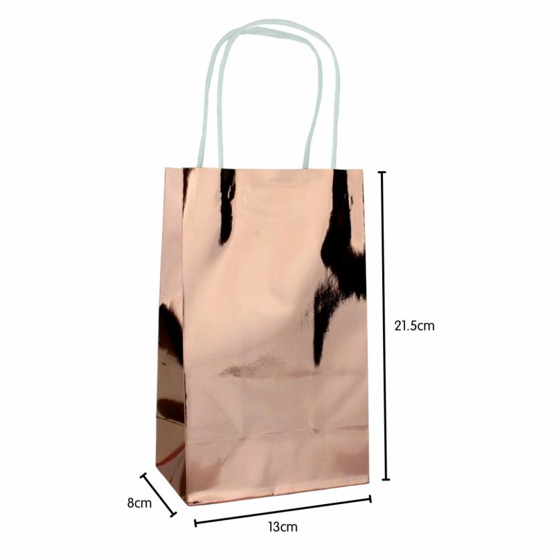 Gift Bags | Metallic Rose Gold Paper Gift Bags 21.5Cm (Pack Of 5) Gift Bags Gift Bags