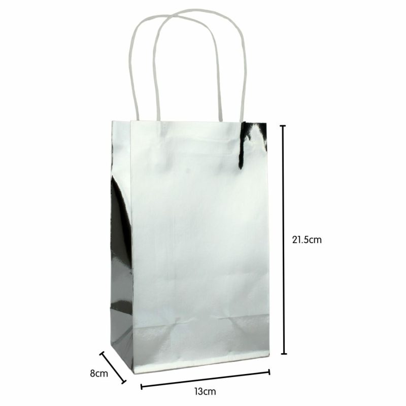 Gift Bags | Metallic Silver Paper Gift Bags 21.5Cm (Pack Of 5) Gift Bags Gift Bags