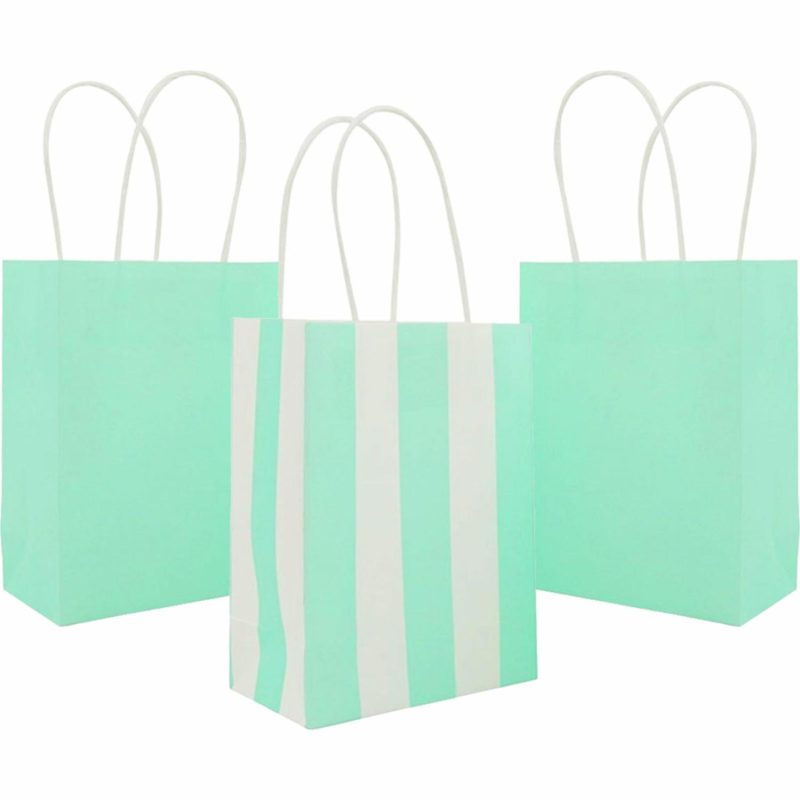 Gift Bags | Mint Green Solid And Striped Paper Gift Bags 16Cm (Pack Of 4) Gift Bags Gift Bags