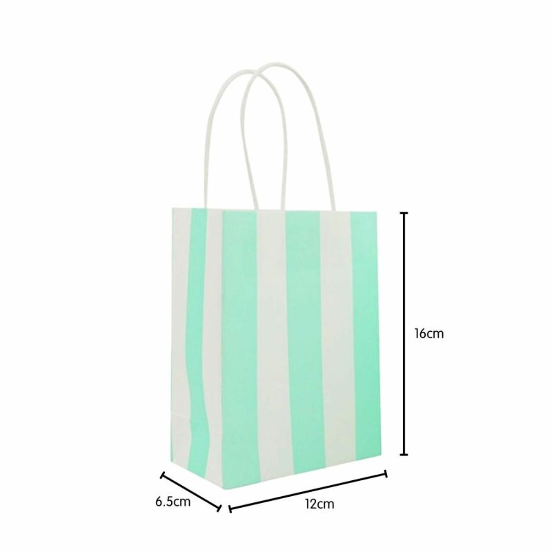 Gift Bags | Mint Green Solid And Striped Paper Gift Bags 16Cm (Pack Of 4) Gift Bags Gift Bags