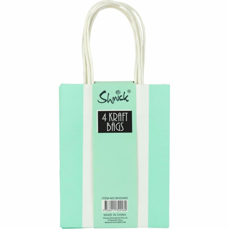 Gift Bags | Mint Green Solid And Striped Paper Gift Bags 16Cm (Pack Of 4) Gift Bags Gift Bags