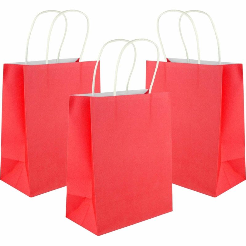 Gift Bags | Red Kraft Paper Gift Bags 22Cm (Pack Of 5) Gift Bags Gift Bags