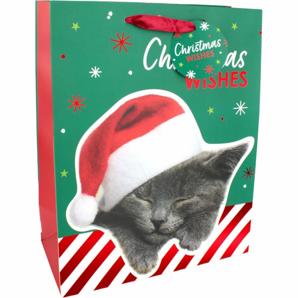 Gift Bags | Santa Kitty Christmas Paper Gift Bag 32Cm Gift Bags Gift Bags