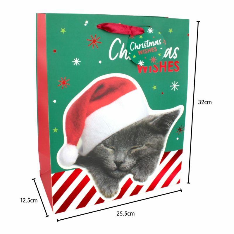 Gift Bags | Santa Kitty Christmas Paper Gift Bag 32Cm Gift Bags Gift Bags