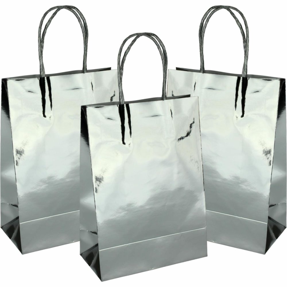 Gift Bags | Silver Foil Paper Gift Bags (Pack Of 4) Gift Bags Gift Bags