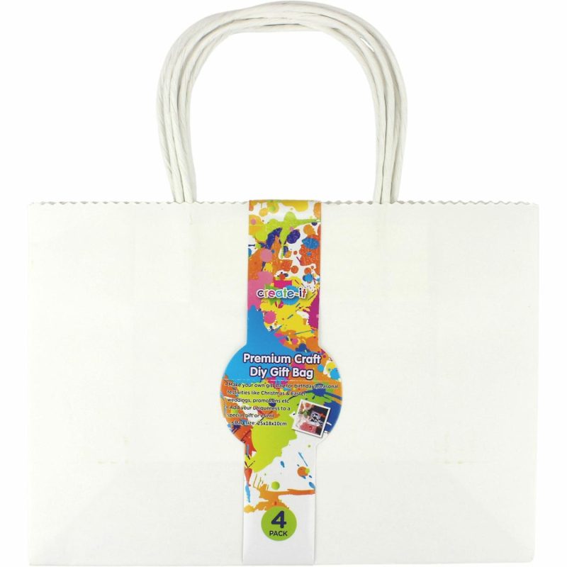 Gift Bags | White Paper Gift Bags 25Cm X 18Cm X 10Cm (Pack Of 4) Gift Bags Gift Bags