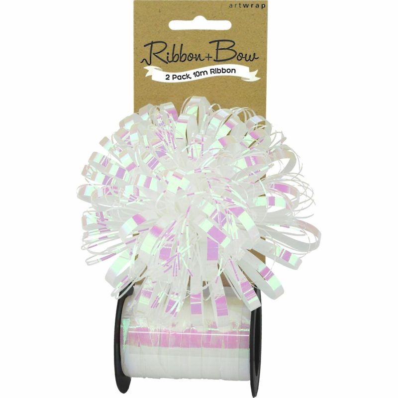 Gift Wrapping | White Iridescent Firework Bow & Curling Ribbon Set Gift Wrapping Gift Wrapping