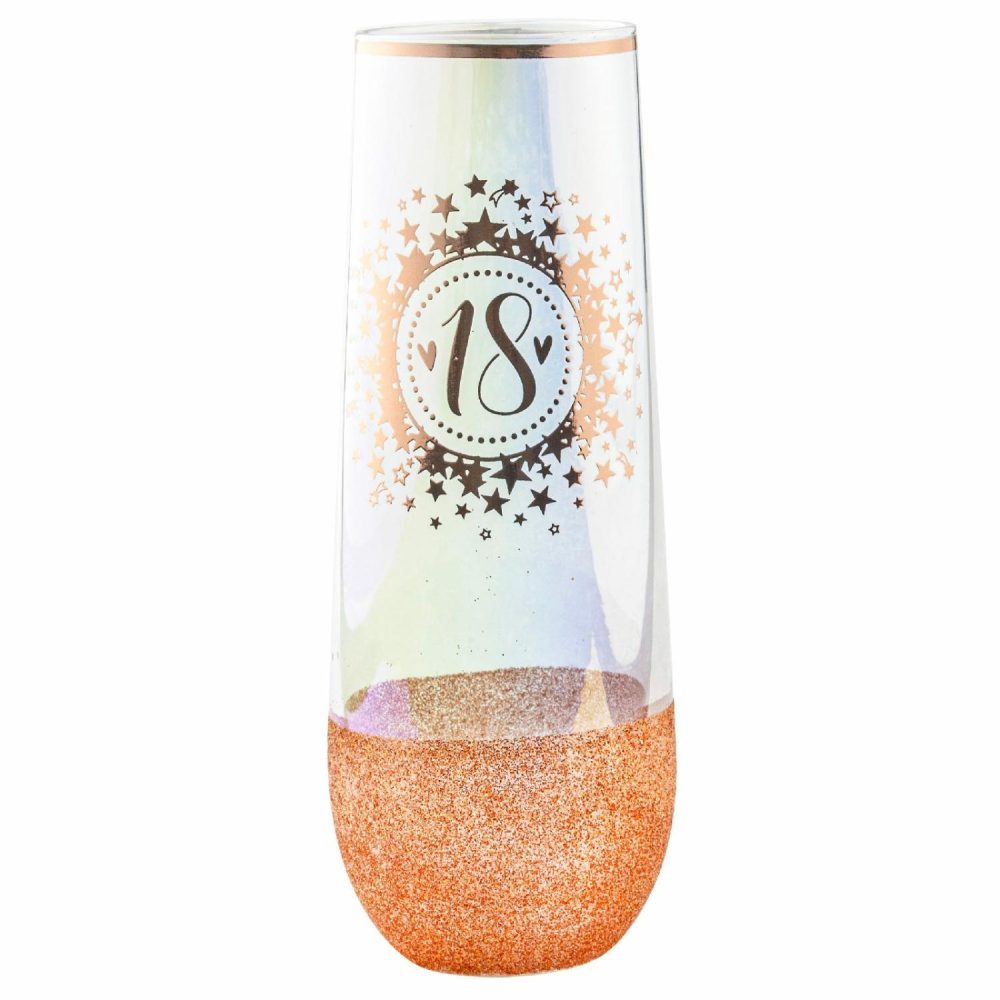 Keepsakes & Gifts | 18Th Birthday Rose Gold Glitter And Iridescent Stemless Champagne Glass Gifts Keepsakes & Gifts