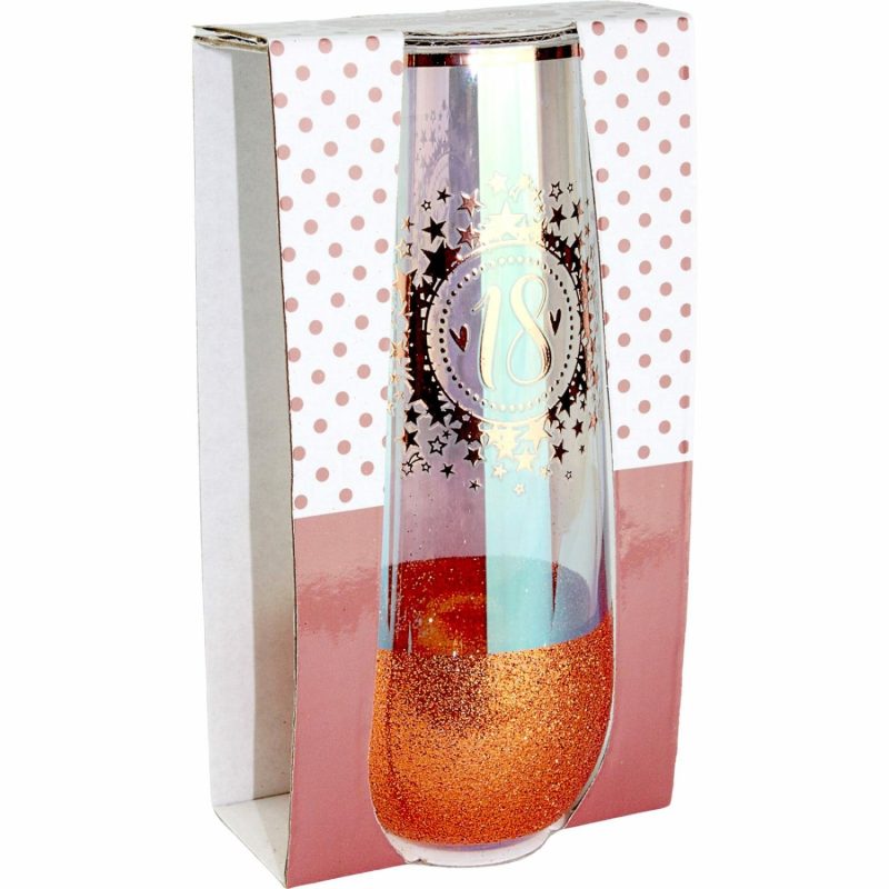 Keepsakes & Gifts | 18Th Birthday Rose Gold Glitter And Iridescent Stemless Champagne Glass Gifts Keepsakes & Gifts