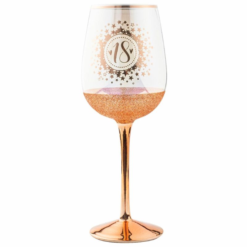 Keepsakes & Gifts | 18Th Birthday Rose Gold Glitter And Iridescent Wine Glass Gifts Keepsakes & Gifts