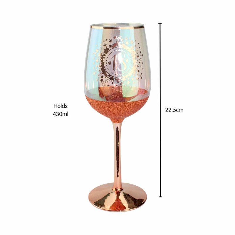 Keepsakes & Gifts | 18Th Birthday Rose Gold Glitter And Iridescent Wine Glass Gifts Keepsakes & Gifts