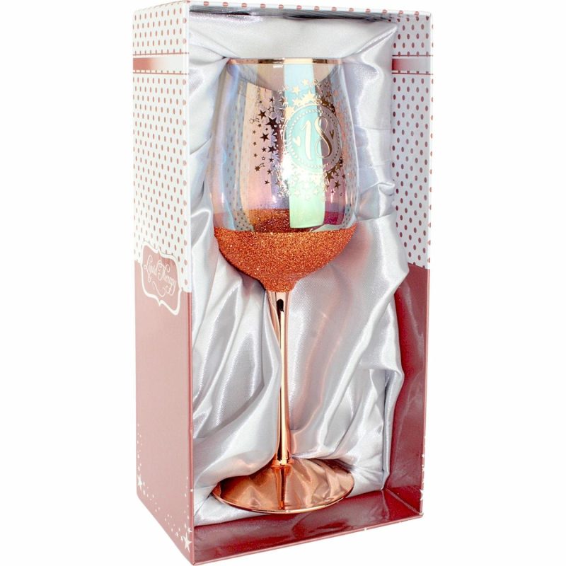 Keepsakes & Gifts | 18Th Birthday Rose Gold Glitter And Iridescent Wine Glass Gifts Keepsakes & Gifts