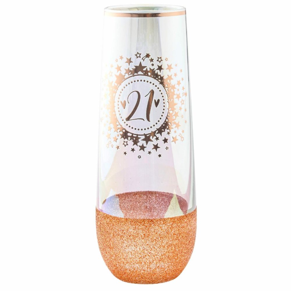 Keepsakes & Gifts | 21St Birthday Rose Gold Glitter And Iridescent Stemless Champagne Glass Gifts Keepsakes & Gifts