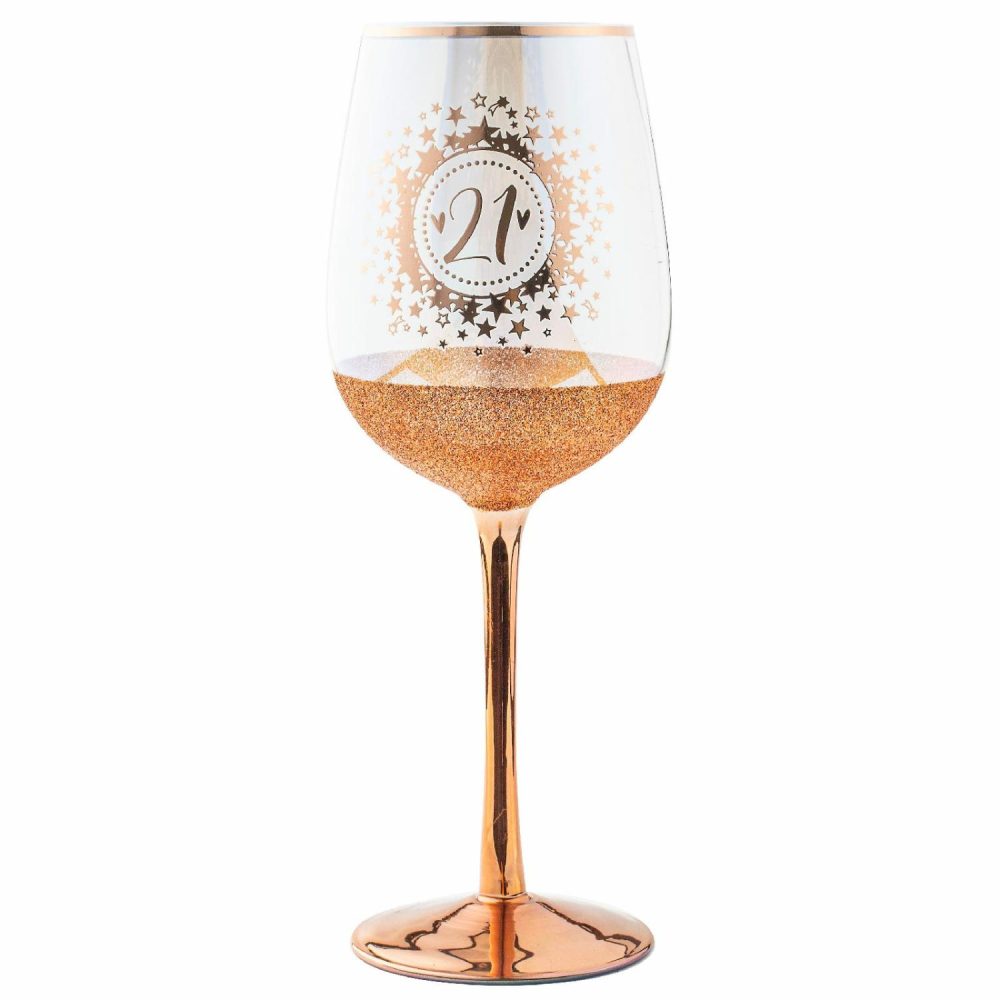 Keepsakes & Gifts | 21St Birthday Rose Gold Glitter And Iridescent Wine Glass Gifts Keepsakes & Gifts