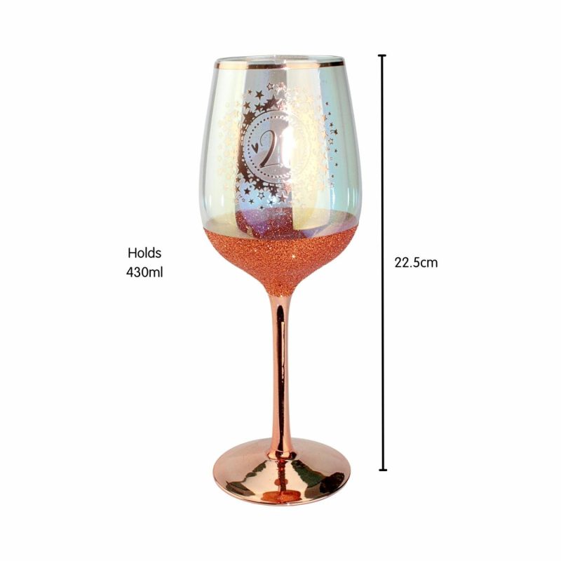 Keepsakes & Gifts | 21St Birthday Rose Gold Glitter And Iridescent Wine Glass Gifts Keepsakes & Gifts