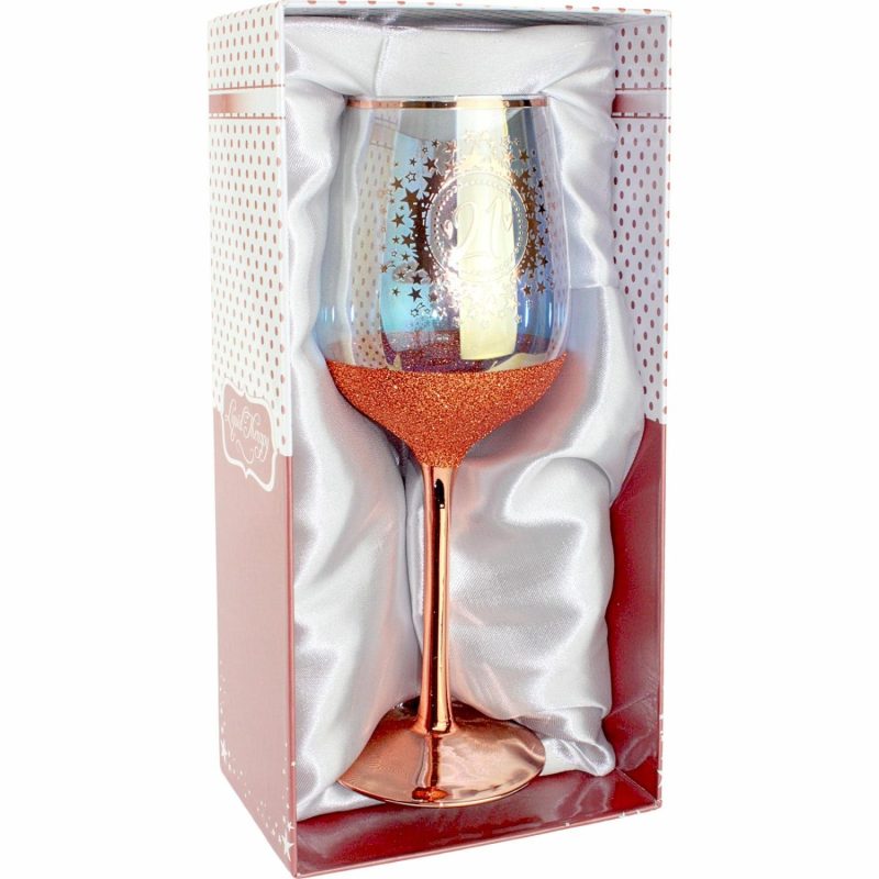 Keepsakes & Gifts | 21St Birthday Rose Gold Glitter And Iridescent Wine Glass Gifts Keepsakes & Gifts