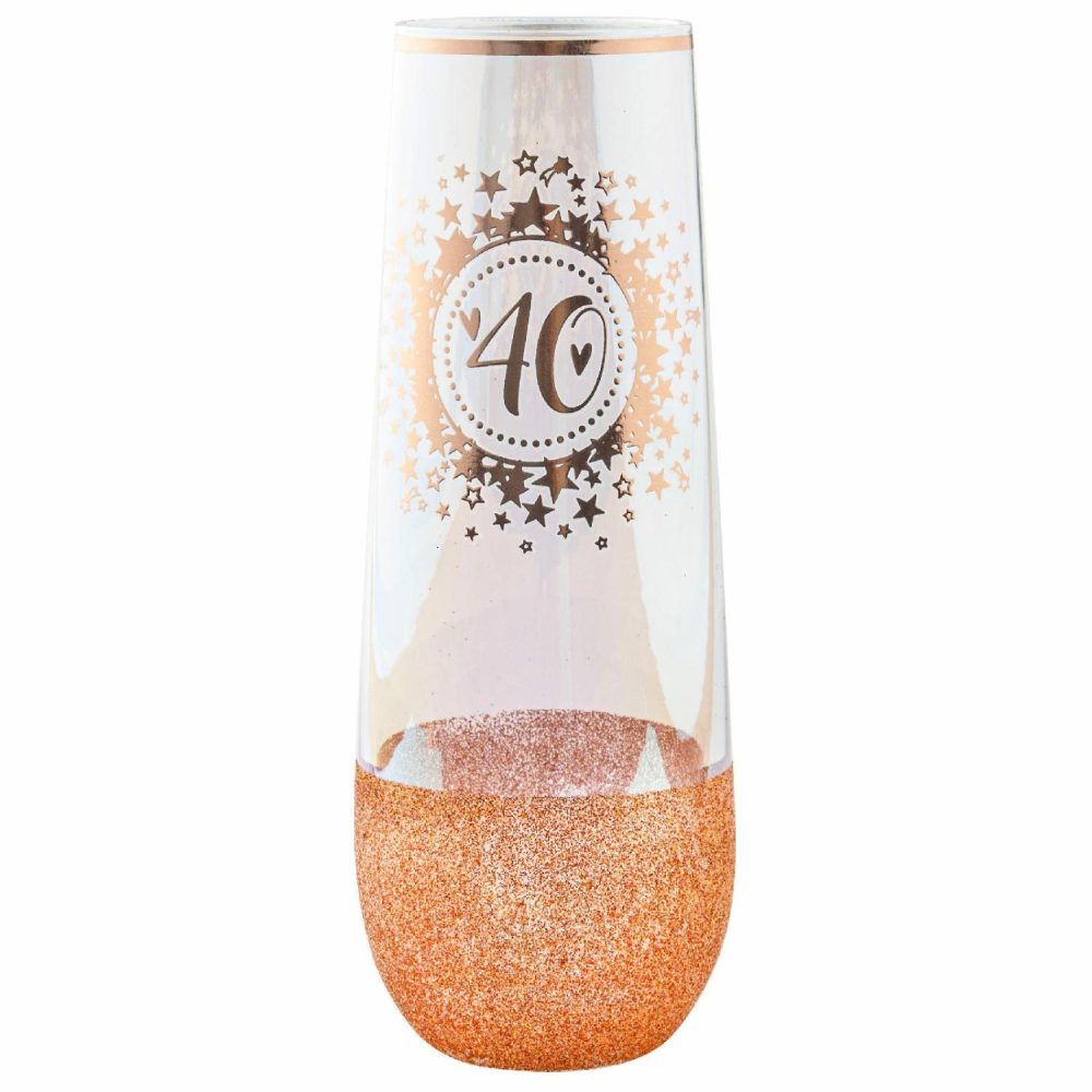 Keepsakes & Gifts | 40Th Birthday Rose Gold Glitter And Iridescent Stemless Champagne Glass Gifts Keepsakes & Gifts