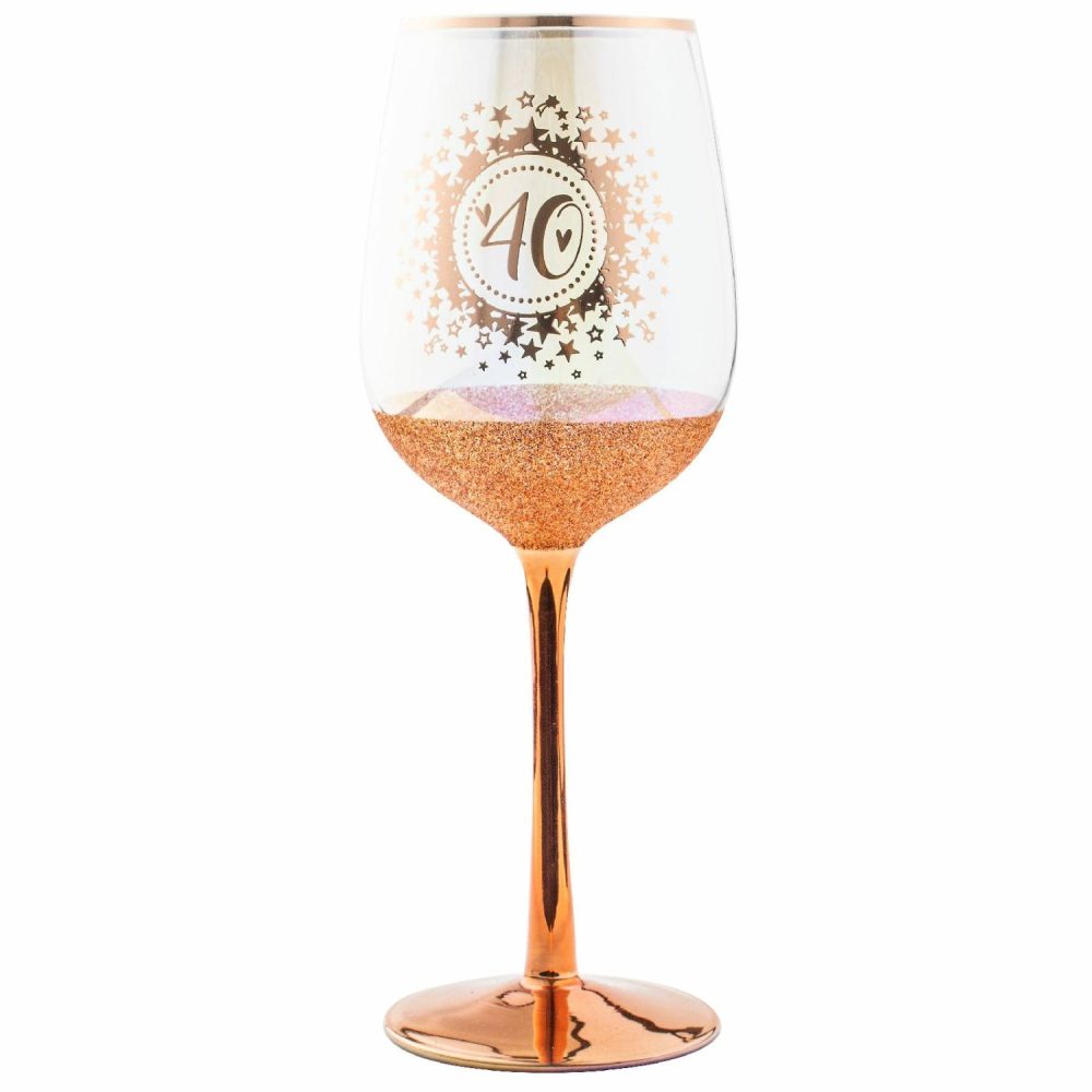 Keepsakes & Gifts | 40Th Birthday Rose Gold Glitter And Iridescent Wine Glass Gifts Keepsakes & Gifts