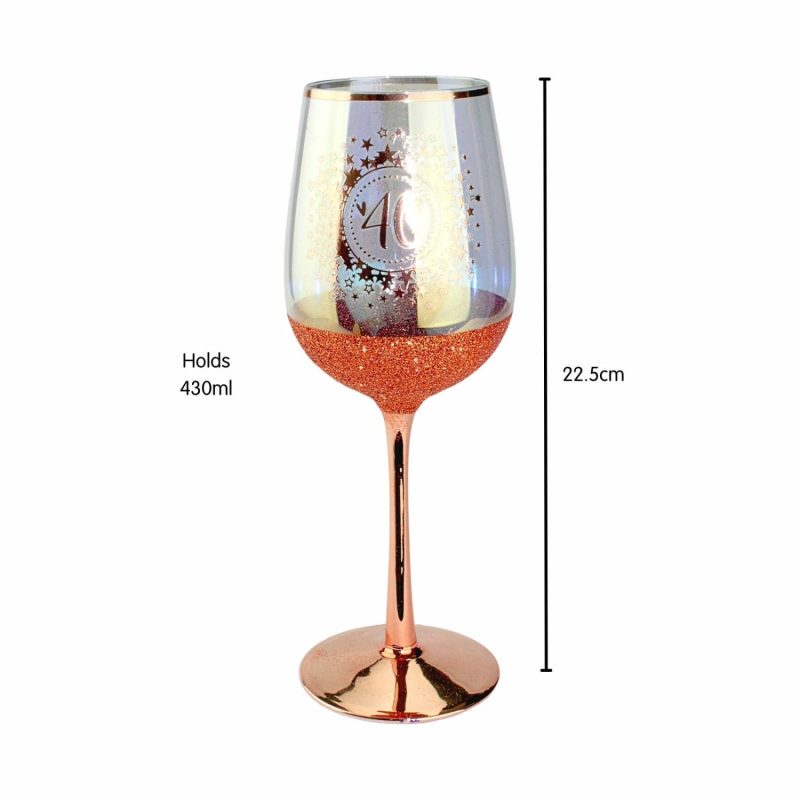 Keepsakes & Gifts | 40Th Birthday Rose Gold Glitter And Iridescent Wine Glass Gifts Keepsakes & Gifts