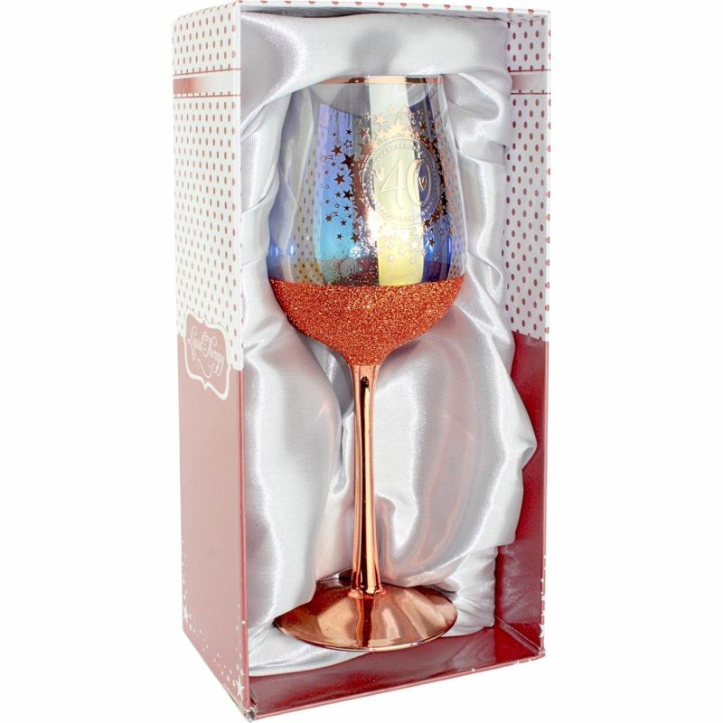 Keepsakes & Gifts | 40Th Birthday Rose Gold Glitter And Iridescent Wine Glass Gifts Keepsakes & Gifts