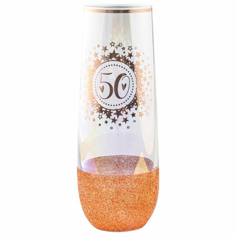 Keepsakes & Gifts | 50Th Birthday Rose Gold Glitter And Iridescent Stemless Champagne Glass Gifts Keepsakes & Gifts