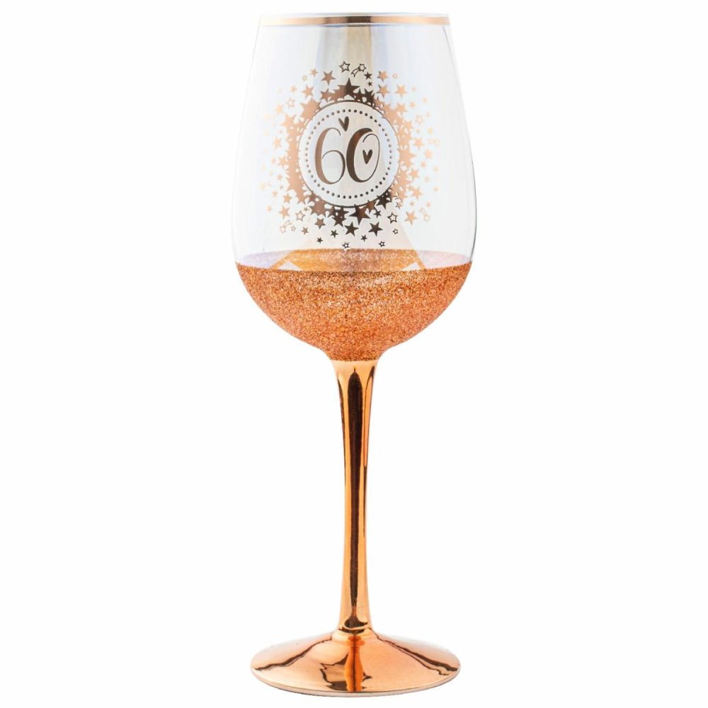 Keepsakes & Gifts | 60Th Birthday Rose Gold Glitter And Iridescent Wine Glass Gifts Keepsakes & Gifts