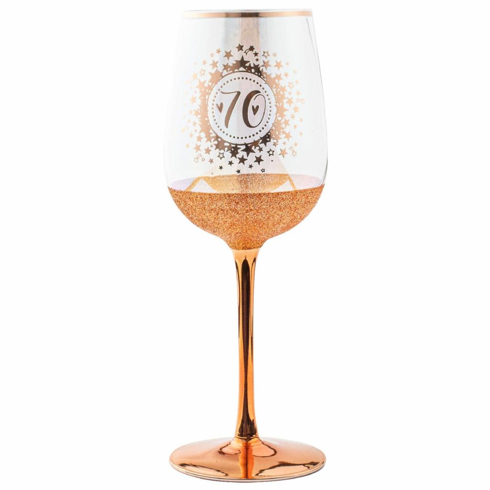 Keepsakes & Gifts | 70Th Birthday Rose Gold Glitter And Iridescent Wine Glass Gifts Keepsakes & Gifts