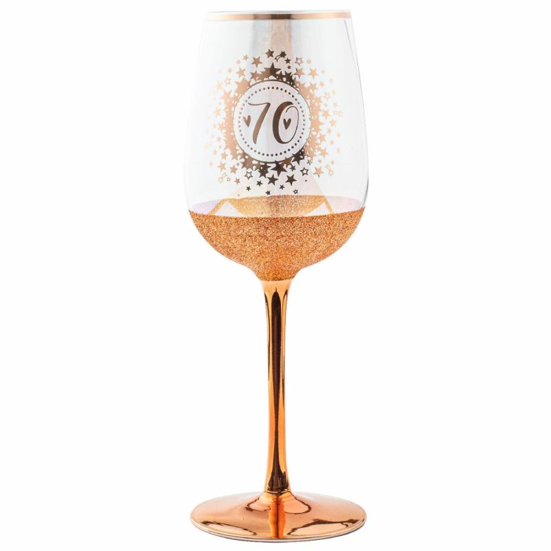 Keepsakes & Gifts | 70Th Birthday Rose Gold Glitter And Iridescent Wine Glass Gifts Keepsakes & Gifts