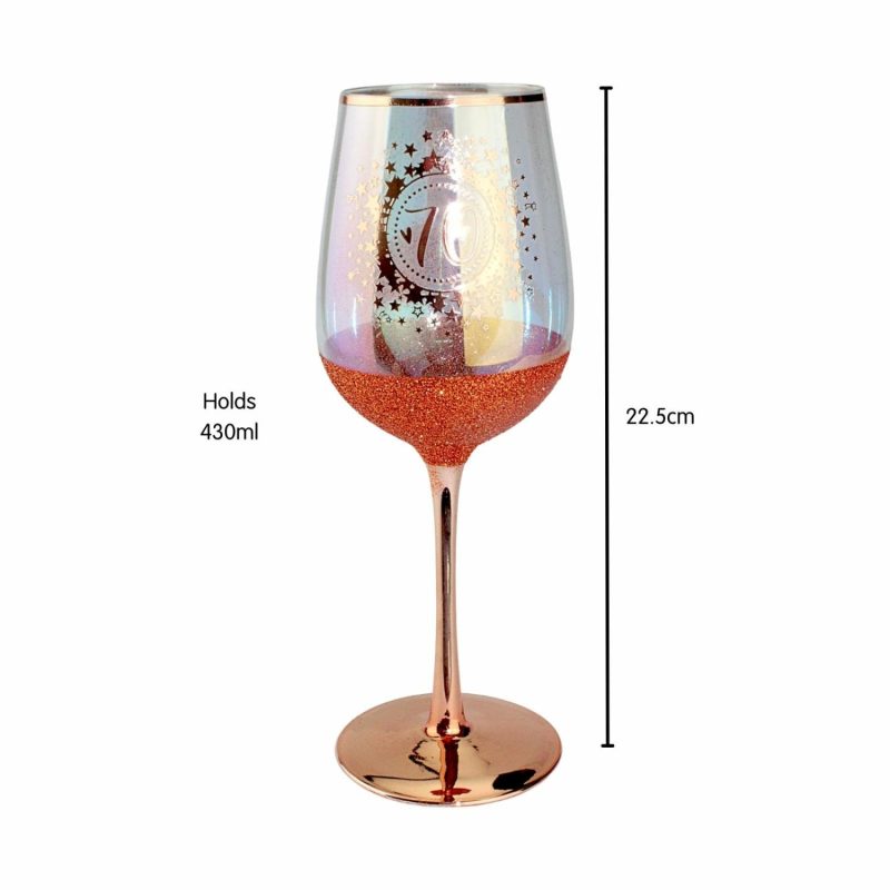 Keepsakes & Gifts | 70Th Birthday Rose Gold Glitter And Iridescent Wine Glass Gifts Keepsakes & Gifts