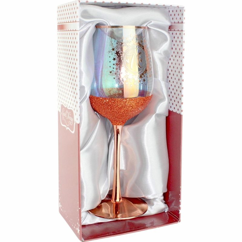 Keepsakes & Gifts | 70Th Birthday Rose Gold Glitter And Iridescent Wine Glass Gifts Keepsakes & Gifts