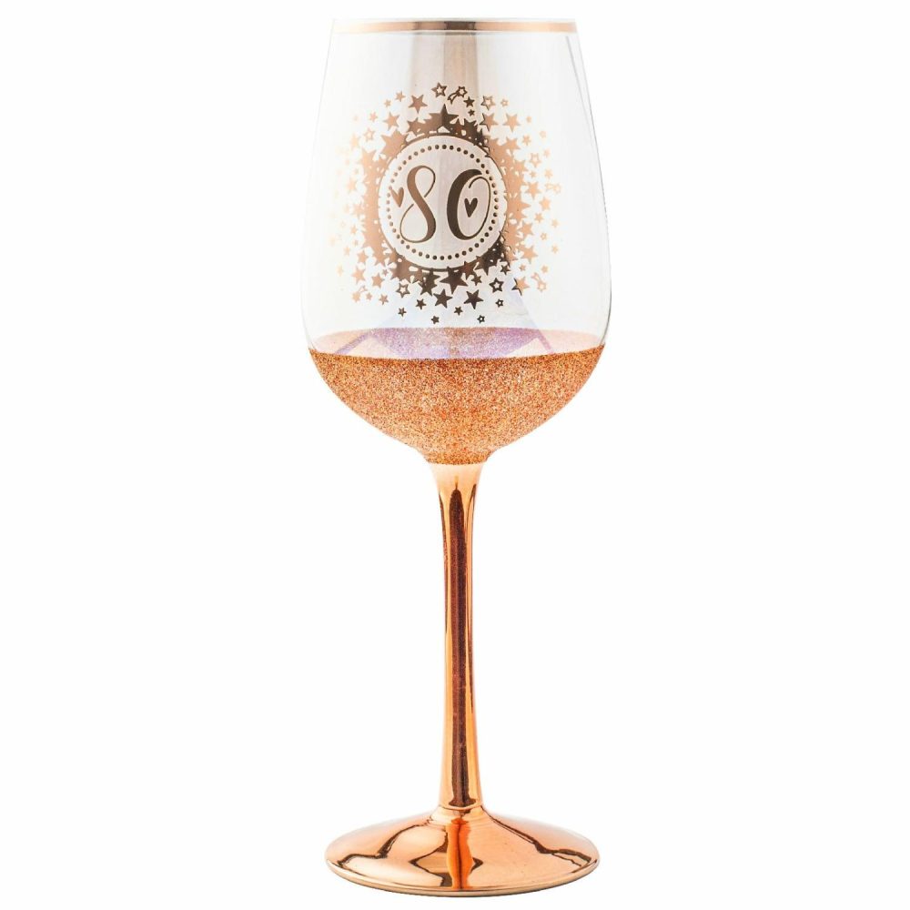 Keepsakes & Gifts | 80Th Birthday Rose Gold Glitter And Iridescent Wine Glass Gifts Keepsakes & Gifts