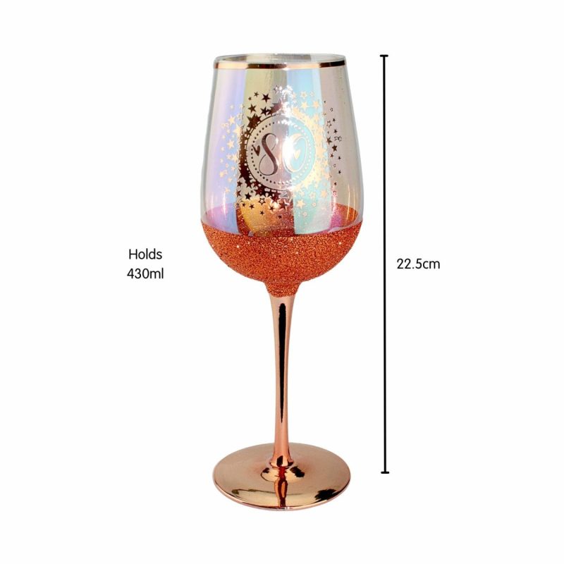 Keepsakes & Gifts | 80Th Birthday Rose Gold Glitter And Iridescent Wine Glass Gifts Keepsakes & Gifts