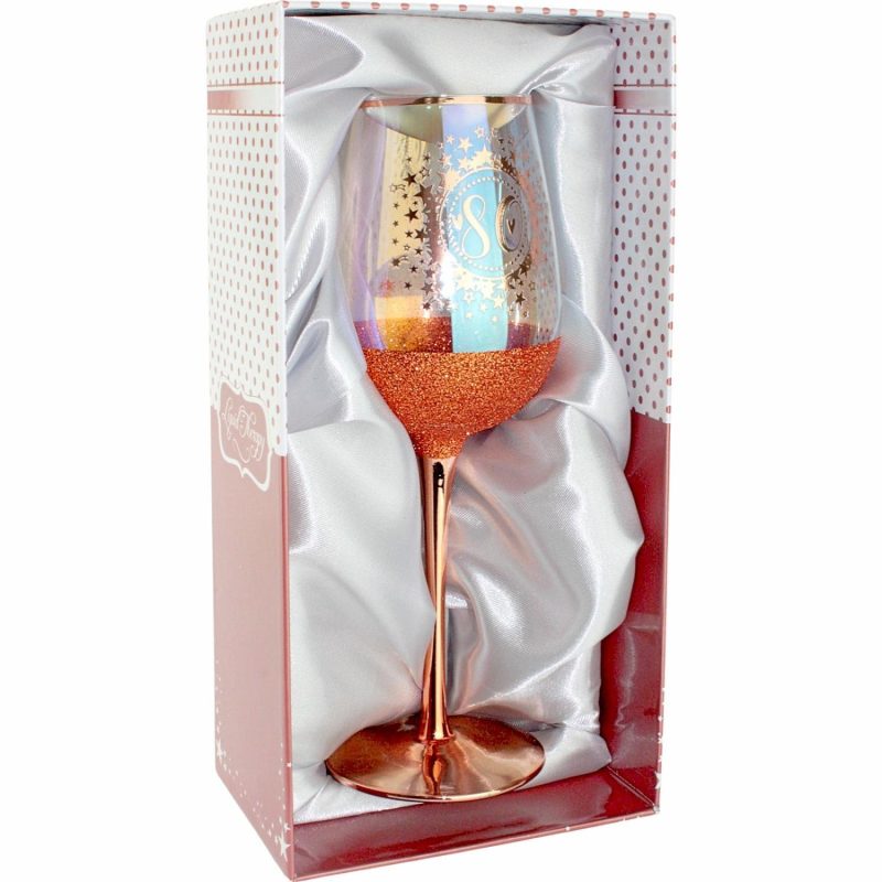 Keepsakes & Gifts | 80Th Birthday Rose Gold Glitter And Iridescent Wine Glass Gifts Keepsakes & Gifts