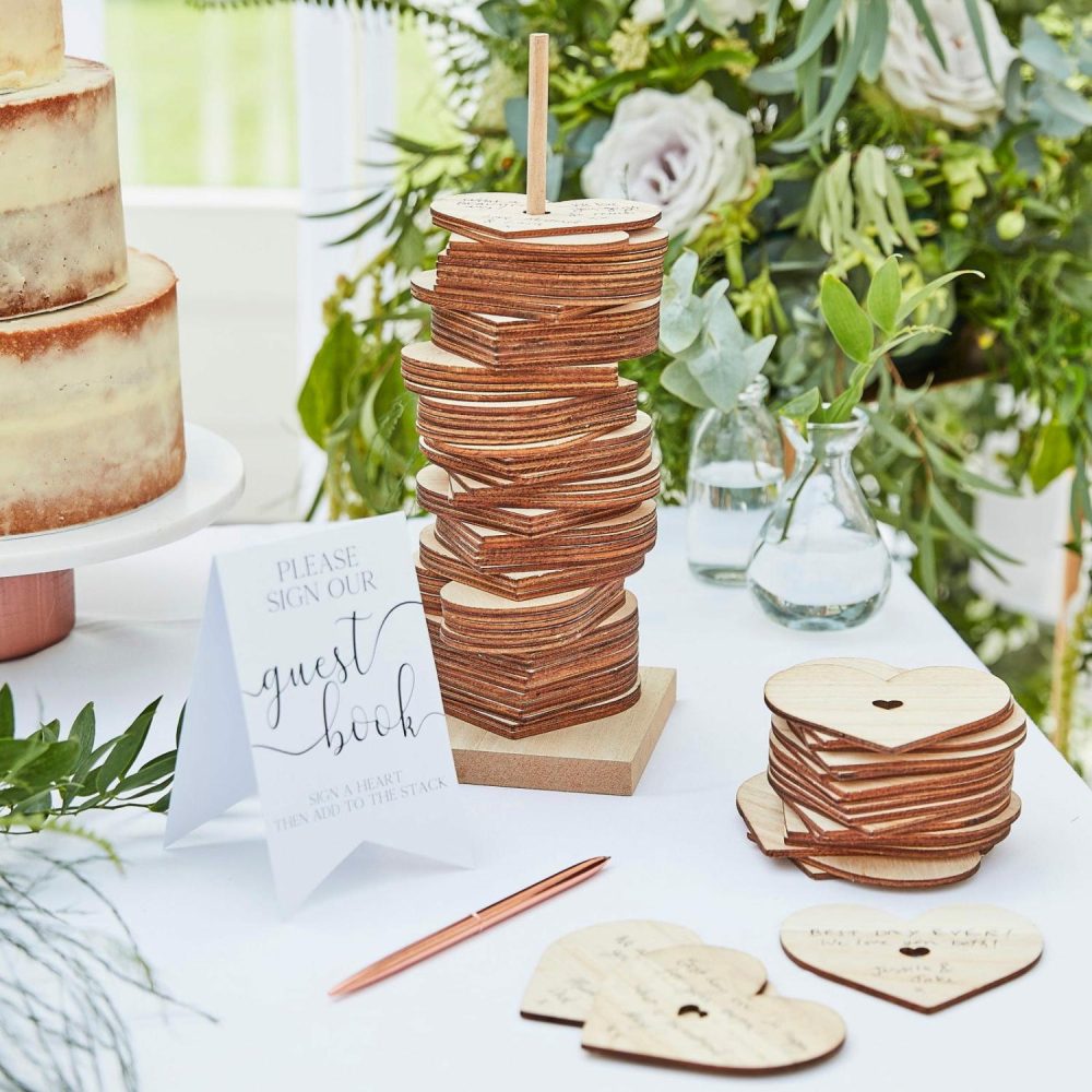 Keepsakes & Gifts | Ginger Ray Botanical Wedding Wooden Stacking Heart Guest Book Gifts Keepsakes & Gifts