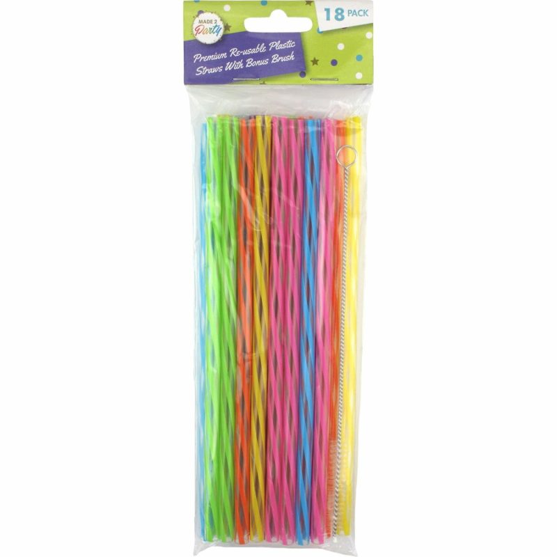 Kitchen Accessories | Colourful Reusable Plastic Straws & Brush (Pack Of 18) Catering & Kitchen Kitchen Accessories