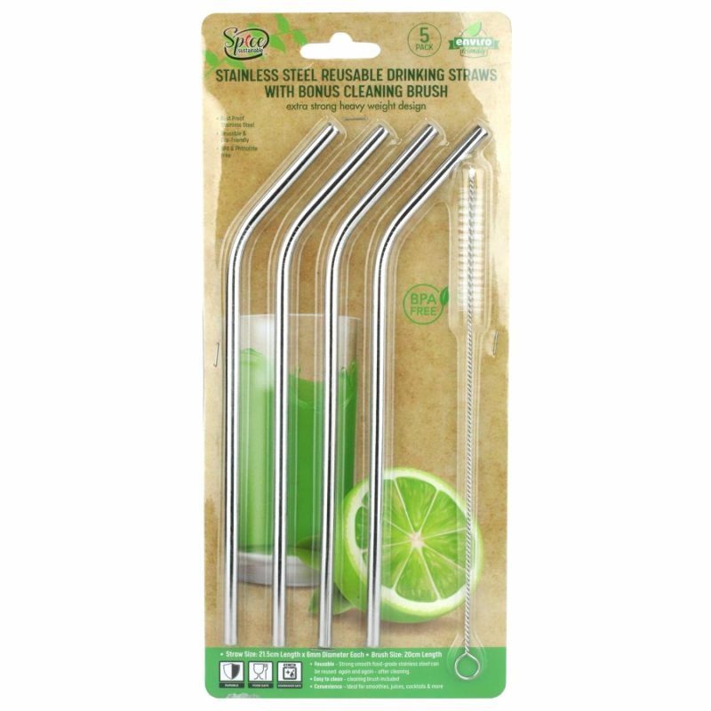 Kitchen Accessories | Reusable Stainless Steel Drinking Straws & Brush (Pack Of 4) Catering & Kitchen Kitchen Accessories