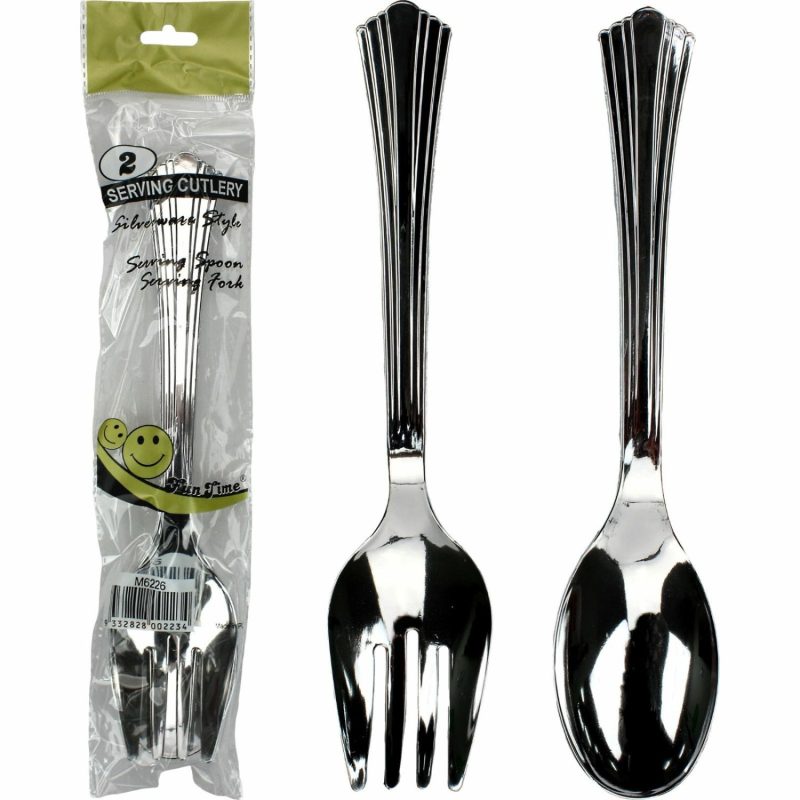 Kitchen Accessories | Silver Plastic Serving Utensil Set (2Pcs) Catering & Kitchen Cutlery & Utensils